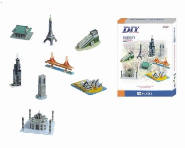 3D PUZZLE (8 ASST MINI BUILDING) - HP1002111