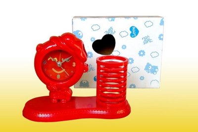 BOY ALARM CLOCK & BRUSH POT RED/PINK/BLUE/GREEN/YELLOW - HP1014896