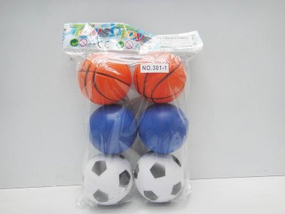 6.3CM PU BALL FOOTBALL/BASKEBALL/SMILING 6PCS - HP1020447