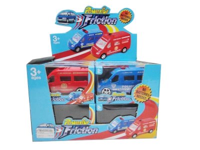 FRICTION POLICE CAR RED/BLUE/WHITE/YELLOW 12PCS/DISPLAY BOX - HP1023323