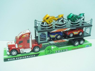 FRICTION TRUCK W/2 RACING MOTOR & 2 CAR RED/BLUE - HP1023529