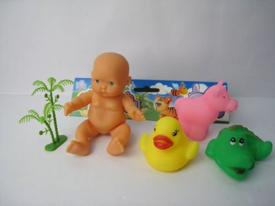VINYL ANIMALS 3PCS W/MAP & TREE & DOLL - HP1023616