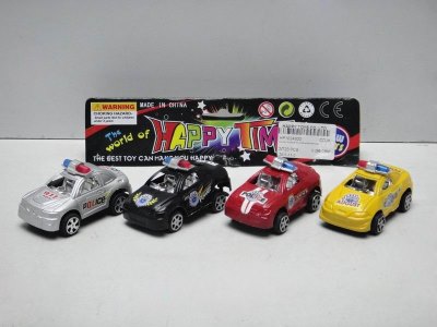 PULL BACK POLICE CAR 4PCS RED/BLACK/SILVER/YELLOW - HP1024300
