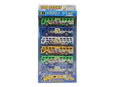 PULL BACK BUS WHITE/YELLOW/GREEN/BLUE 6PCS - HP1025055