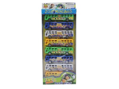 PULL BACK BUS WHITE/YELLOW/GREEN/BLUE 8PCS - HP1025056