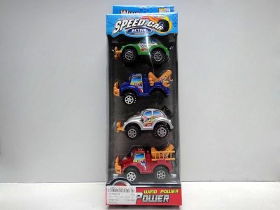 4PCS PULL BACK CAR GREEN/BLUE/SILVER/RED 4ASST - HP1028248