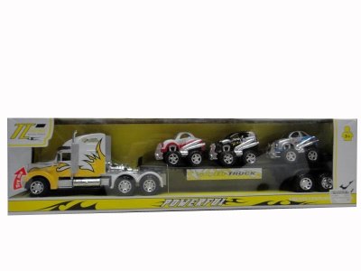 FRICTION TRUCK W/3 3 FREE WAY CAR & LIGHT & MUSIC INCLUDED BUTTONCELL RED/BLUE/YELLOW - HP1029401