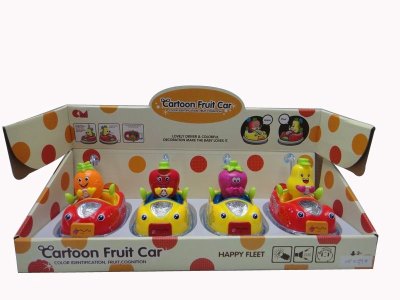 B/O CARTOON FRUIT CAR W/LIGHT & MUSIC 4ASST 4PCS/DISPLAY BOX - HP1029923