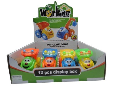 PULL LINE CONSTRUCTION CAR W/LIGHT YELLOW/ORANGE/BLUE/GREEN 12PCS/DISPLAY BOX - HP1030403