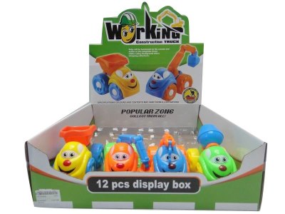 PULL BACK CONSTRUCTION CAR YELLOW/ORANGE/BLUE/GREEN 4ASST 12PCS/DISPLAY BOX - HP1030404