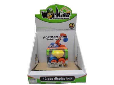 PULL LINE CONSTRUCTION CAR W/SOUND YELLOW/ORANGE/BLUE/GREEN 12PCS/DIAPLAY BOX - HP1030407