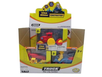 PULL BACK CONSTRUCTION CAR  3 ASST.RED/YELLOW/BLUE 12PCS/DISPLAY BOX - HP1030419