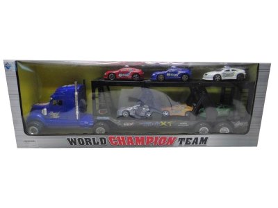 FRICTION TRUCK W/6 FREE WAY POLICE CAR RED/BLUE - HP1030605