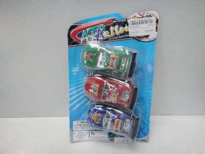 3PCS PULL BACK CAR (NATURAL COLOR) 4ASST RED/BLUE/YELLOW/GREEN - HP1033549