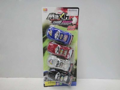 4PCS PULL BACK CAR  4ASST RED/BLUE/BLACK/SILVER - HP1033551