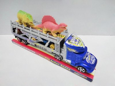 FRICTION TRUCK W/2CAR & 2DINOSAUR RED/BLUE - HP1034787