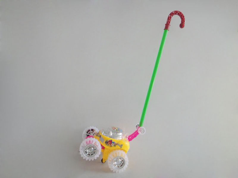 PUSH & PULL CAR W/BELL & LIGHT INCLUDE BUTTONCELL YELLOW/BLUE/GREEN - HP1035289