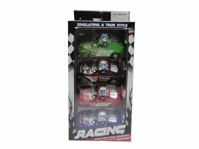 PULL BACK POLICE CAR 4PCS W/PAINTING RED/GREEN/BLACK/BLUE 2ASST - HP1037559