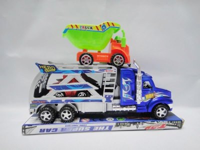FRICTION TRUCK W/CONSTRUCTION CAR RED/BLUE/GOLD - HP1037573