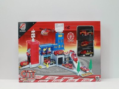 FIRE CONTROL PARKING LOT W/2 FREE WAY CARS & HELICOPTER (DIE CAST) - HP1039727