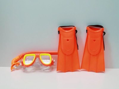 SWIMMING GOGGLES & SWIMMING FINS & TUBULARIS YELLOW/ORANGE/BLUE/GREEN - HP1039855