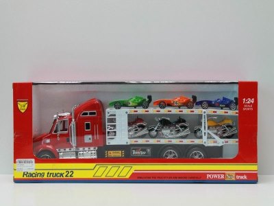FRICTION TRUCK W/3 CAR & 3 MOTORCYCLE RED/BLUE - HP1040300