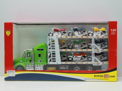 FRICTION TRUCK W/9 MOTORCYCLE GREEN/BLUE - HP1040301