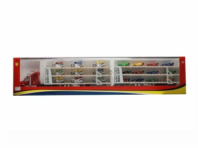FRICTION TRUCK W/12 CAR & 9 MOTORCYCLE RED/BLUE - HP1040314