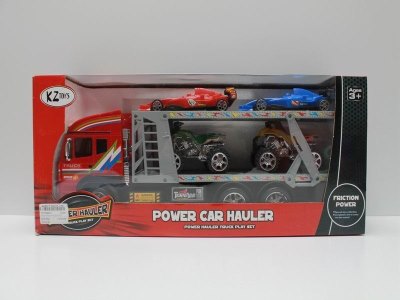 FRICTION TRUCK W/2 CONSTRUCTION CAR GREEN/YELLOW - HP1040402