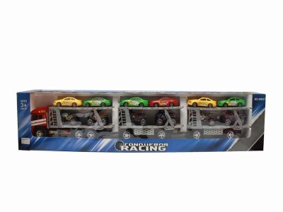 FRICTION TRUCK W/6 CAR & 6 MOTORCYCLE RED/BLUE - HP1040413