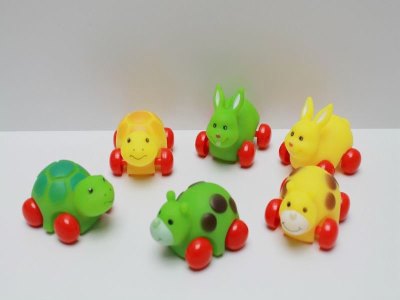 6PCS VINYL CAR(RABBIT & CATTLE & TORTOISE) GREEN/YELLOW/PINK - HP1040503