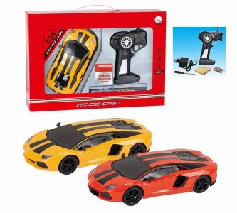 1:24 4FUNCTION R/C DIE CAST CAR W/LIGHT ORANGE/YELLOW - HP1042763