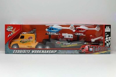 FRICTION TRUCK W/2 FREE WAY FIRE ENGINE & 2 FREE WAY HELICOTER - HP1042827