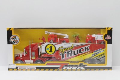 FRICTION TRUCK W/FREE WAY FIRE ENGINE SET RED/BLUE/BLACK - HP1046259
