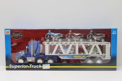 FRICTION TRUCK W/3 FREE WAY BEACH MOTORCYCLE & 2 MOTORCYCLE  RED/BLUE/BLACK - HP1046265