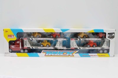 FRICTION TRUCK W/6 FREE WAY CONSTRUCTION CAR  RED/BLUE/BLACK - HP1047393