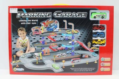 RAIL PARKING LOT W/1 FREE WAY BUS & 3 DIE CAST CAR - HP1047641
