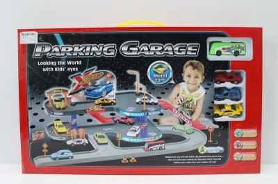 RAIL PARKING LOT W/1 FREE WAY BUS & 3 DIE CAST CAR - HP1047643