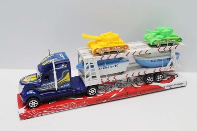 FRICTION TRUCK W//5 PULL BACK TANK & BOAT RED/BLUE - HP1048093