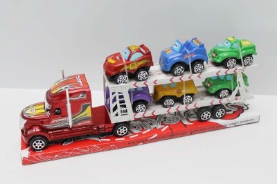 FRICTION TRUCK W//6 PULL BACK CAR RED/BLUE - HP1048094