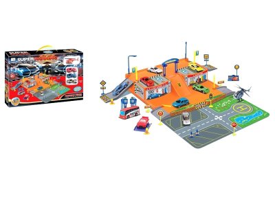 RAIL PARKING LOT W/1 FREE WAY DIE CAST PLANE & 3 DIE CAST CAR - HP1052569