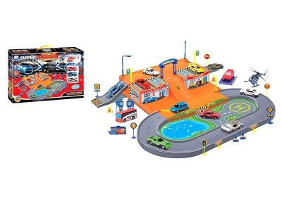 RAIL PARKING LOT W/1 FREE WAY DIE CAST PLANE & 3 DIE CAST CAR - HP1052573