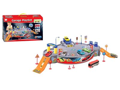 RAIL PARKING LOT W/1 FREE WAY DIE CAST PLANE & 3 DIE CAST CAR - HP1052574