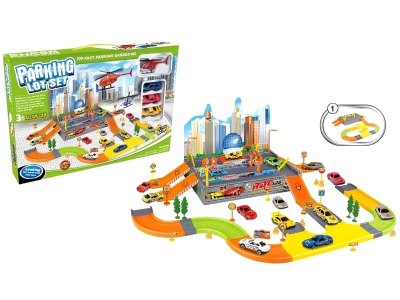RAIL PARKING LOT W/1 FREE WAY DIE CAST PLANE & 3 DIE CAST CAR - HP1052591