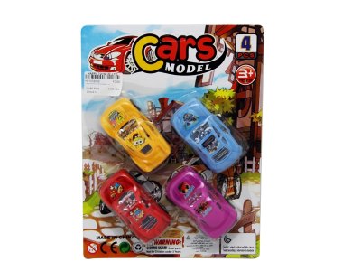 4PCS PULL BACK CARTOON CAR  RED/YELLOW/BLUE/PURPLE 4ASST - HP1058068