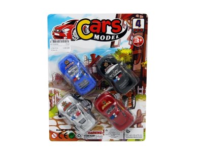 4PCS PULL BACK POLICE CAR RED/BLUE/BLACK/SILVER 4ASST - HP1058069
