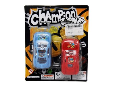 2PCS PULL BACK CARTOON CAR  RED/YELLOW/BLUE/PURPLE 4ASST - HP1058071