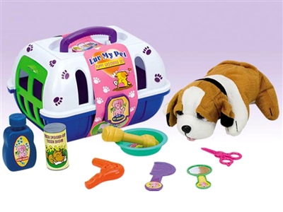 PLUSH DOG IN BASKET W/ACCESSORIES - HP1067746