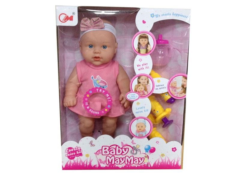 36CM PLASTIC BODY DOLL W/ACCESSORIES & 6 SOUNDS IC,2 COLORS,RED/BLUE - HP1083146