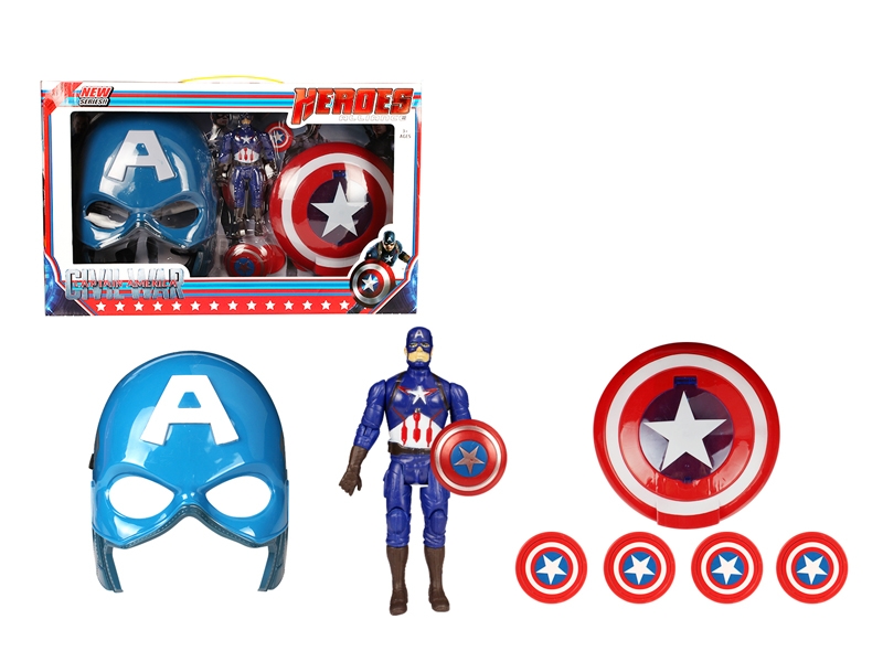 CAPTAIN AMERICA MASK W/LAUNCHER & DOLL & LIGHT & MUSIC ,INCLUDED BATTERY - HP1085500